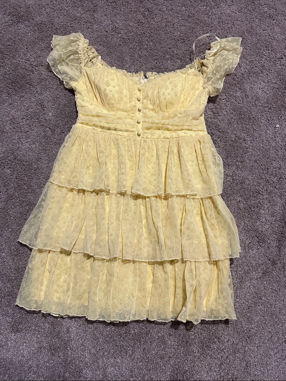 Yellow Ruffle Tiered  Dress